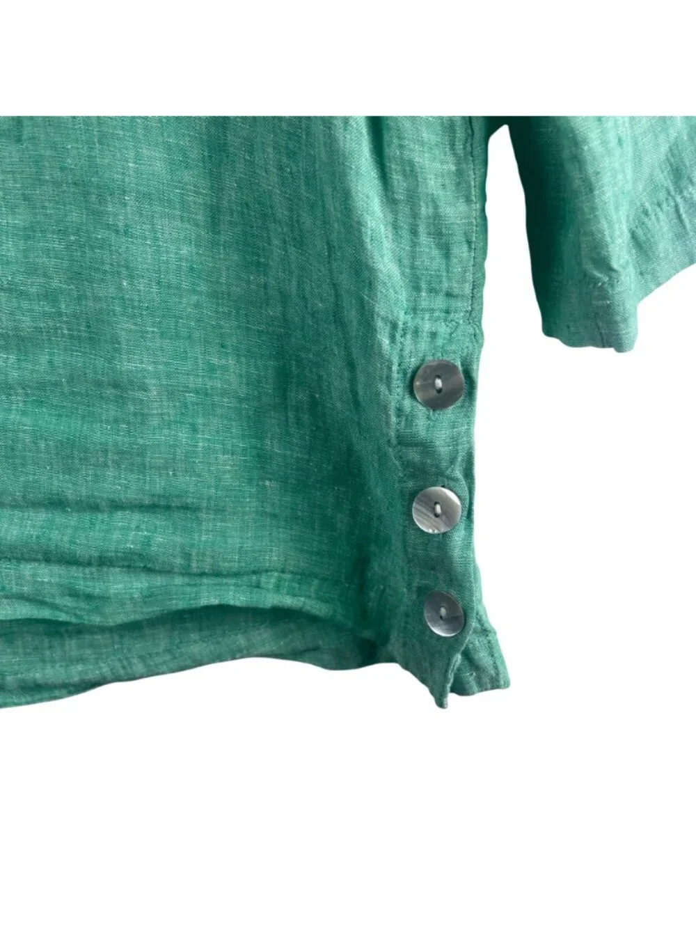 Tahari 100% Linen 3/4 Sleeve Tunic Top With Side Buttons Size Medium Teal Green - Picture 4 of 10
